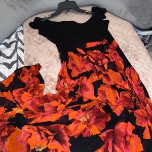 Floral red/orange and black dress